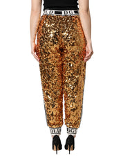 Dolce & Gabbana Metallic Gold DG Logo Sequined Jogger Pants