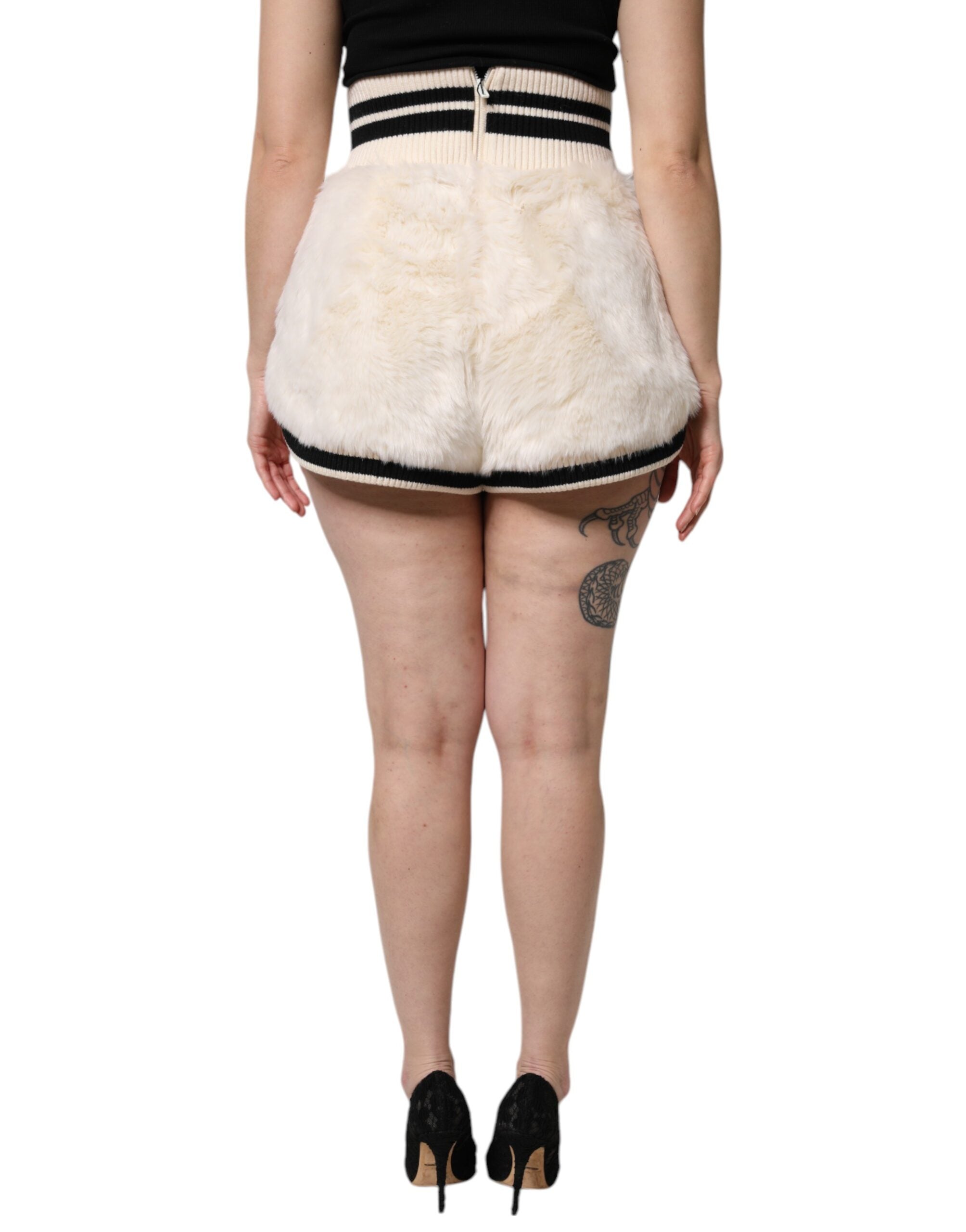 Dolce & Gabbana White Faux Fur High Waisted Hot Pants Short