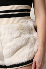 Dolce & Gabbana White Faux Fur High Waisted Hot Pants Short