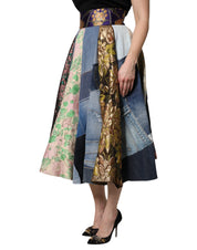 Dolce & Gabbana Multicolor Patchwork High Waisted Midi Skirt