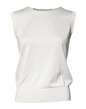 Dolce & Gabbana Cream Sleeveless Silk Round Neck Tank Top