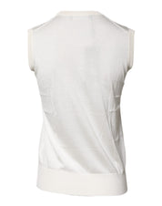 Dolce & Gabbana Cream Sleeveless Silk Round Neck Tank Top