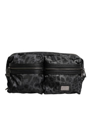 Dolce & Gabbana Black Gray Leopard DG Logo Belt Waist Fanny Pack Bag