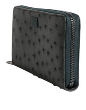 Dolce & Gabbana Green Ostrich Logo Plaque Zip Around Continental Wallet