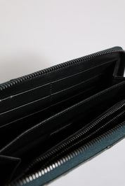 Dolce & Gabbana Green Ostrich Logo Plaque Zip Around Continental Wallet