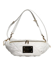 Dolce & Gabbana White Quilted Logo Plaque Belt Waist Fanny Pack Bag