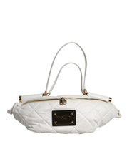 Dolce & Gabbana White Quilted Logo Plaque Belt Waist Fanny Pack Bag