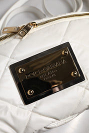 Dolce & Gabbana White Quilted Logo Plaque Belt Waist Fanny Pack Bag