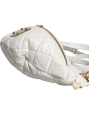 Dolce & Gabbana White Quilted Logo Plaque Belt Waist Fanny Pack Bag