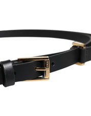 Dolce & Gabbana Black Calf Leather Gold Metal Buckle Belt
