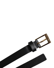 Dolce & Gabbana Black Calf Leather Gold Metal Buckle Belt