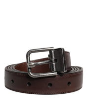 Dolce & Gabbana Brown Leather Silver Metal Buckle Belt