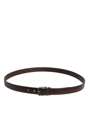 Dolce & Gabbana Brown Leather Silver Metal Buckle Belt