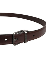 Dolce & Gabbana Brown Leather Silver Metal Buckle Belt