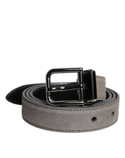 Dolce & Gabbana Gray Leather Silver Tone Metal Buckle Belt