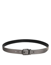 Dolce & Gabbana Gray Leather Silver Tone Metal Buckle Belt