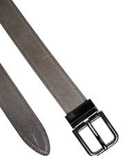 Dolce & Gabbana Gray Leather Silver Tone Metal Buckle Belt