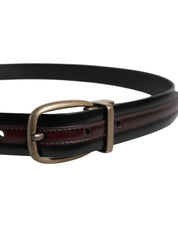 Dolce & Gabbana Black Burgundy Calfskin Metal Logo Buckle Belt