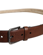 Dolce & Gabbana Brown Jute Leather Woven Metal Buckle Belt