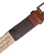 Dolce & Gabbana Brown Jute Leather Woven Metal Buckle Belt