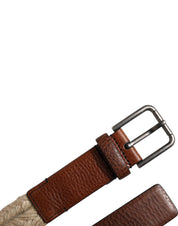 Dolce & Gabbana Brown Jute Leather Woven Metal Buckle Belt