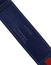Dolce & Gabbana Blue Cotton Leather Printed Metal Buckle Belt