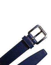 Dolce & Gabbana Blue Cotton Leather Printed Metal Buckle Belt