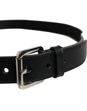 Dolce & Gabbana Black White Printed Metal Logo Buckle Belt