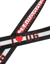 Dolce & Gabbana Black White Printed Metal Logo Buckle Belt
