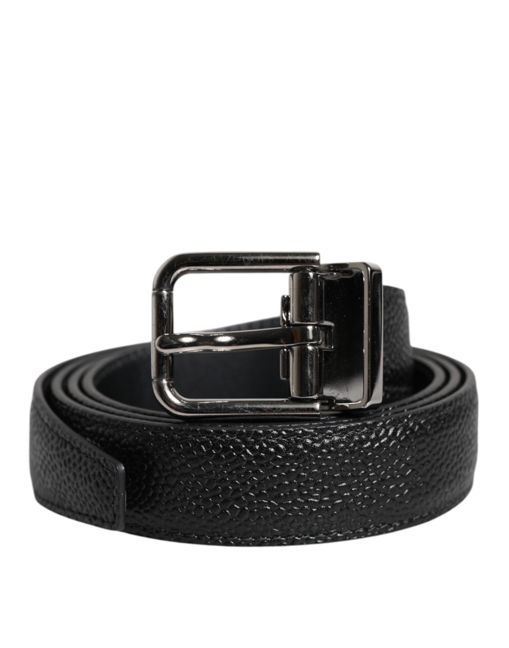 Dolce & Gabbana Black Calf Leather Classic Metal Buckle Belt