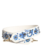 Dolce & Gabbana White Blue Floral Leather Stud Shoulder Strap