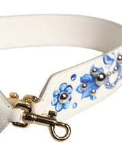 Dolce & Gabbana White Blue Floral Leather Stud Shoulder Strap