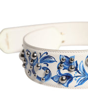 Dolce & Gabbana White Blue Floral Leather Stud Shoulder Strap