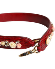 Dolce & Gabbana Red Leather Floral Embellish Bag Shoulder Strap