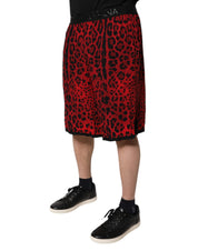 Dolce & Gabbana Red Leopard Print Viscose Bermuda Shorts