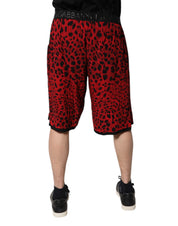 Dolce & Gabbana Red Leopard Print Viscose Bermuda Shorts