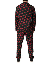 Dolce & Gabbana Black Floral Print Cotton Men Pajama Set Sleepwear