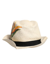 Dolce & Gabbana Beige Floral Print Straw Wide Brim Fedora Hat