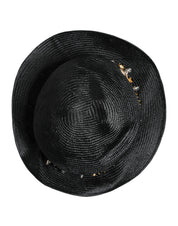 Dolce & Gabbana Black Straw Crystal Embellished Wide Brim Hat
