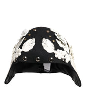 Dolce & Gabbana Black Wool White Floral Gold Leaf Cloche Hat