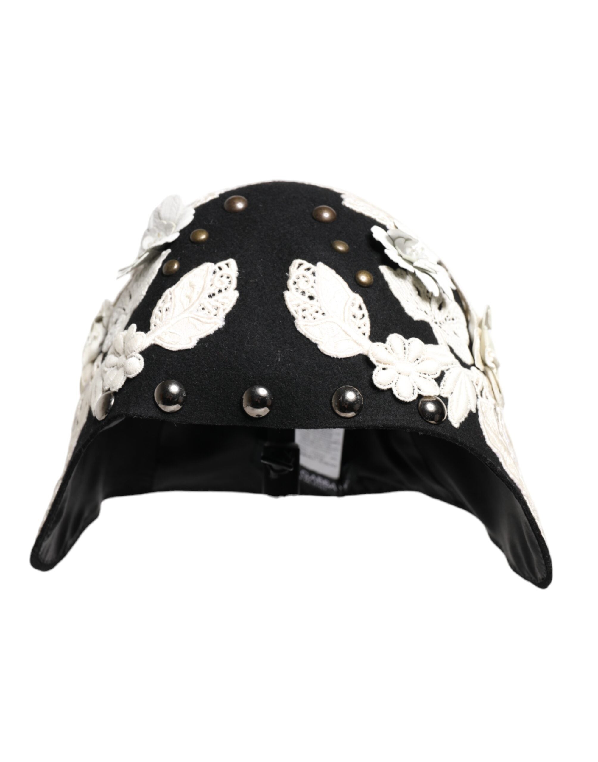 Dolce & Gabbana Black Wool White Floral Gold Leaf Cloche Hat