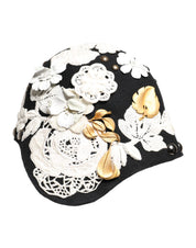 Dolce & Gabbana Black Wool White Floral Gold Leaf Cloche Hat