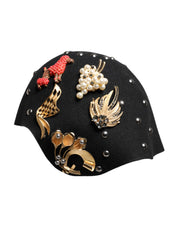 Dolce & Gabbana Black Wool Multicolor Embellished Cloche Hat