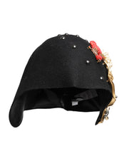 Dolce & Gabbana Black Wool Multicolor Embellished Cloche Hat