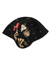 Dolce & Gabbana Black Wool Multicolor Embellished Cloche Hat