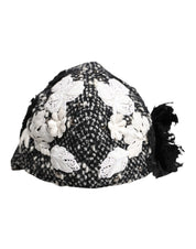 Dolce & Gabbana Black Wool White Floral Embellished Cloche Hat