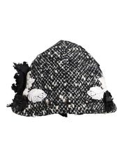 Dolce & Gabbana Black Wool White Floral Embellished Cloche Hat