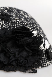 Dolce & Gabbana Black Wool White Floral Embellished Cloche Hat