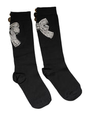 Dolce & Gabbana Black Knit Floral Crystal Embellishment Socks