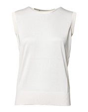 Dolce & Gabbana White Silk Round Neck Sleeveless Tank Top